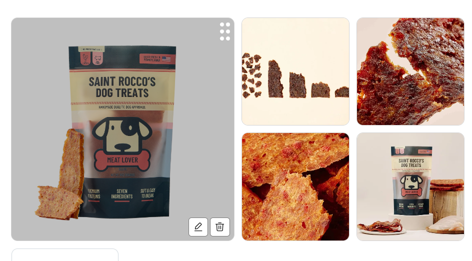 Beef & Bacon treat pieces in decreasing sizes