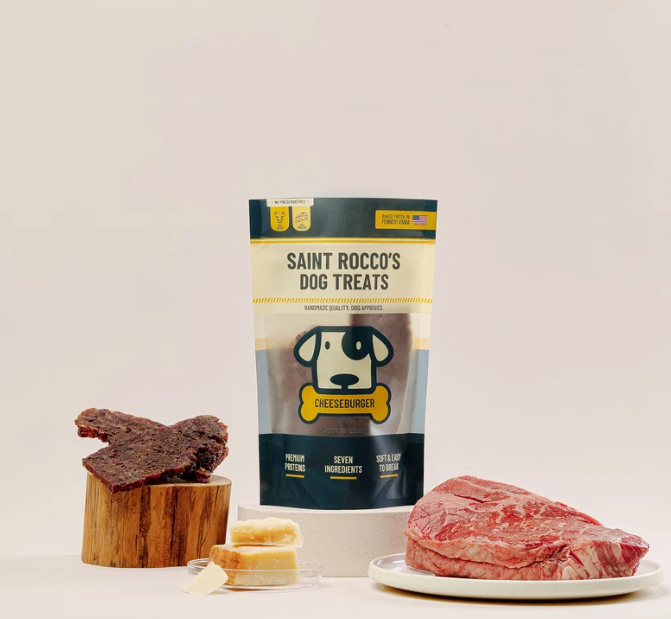 Cheeseburger treats package with raw beef ingredients