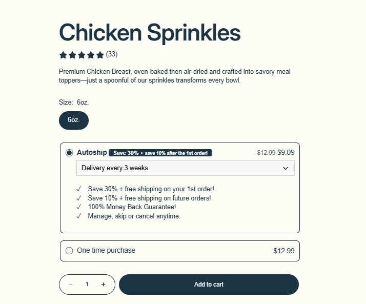 Chicken Sprinkles served in a dog bowl