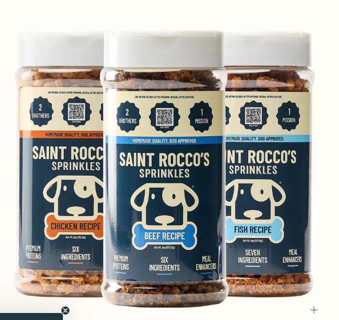 QuigLou Topper Trio — Chicken, Beef, and Fish Sprinkles jars